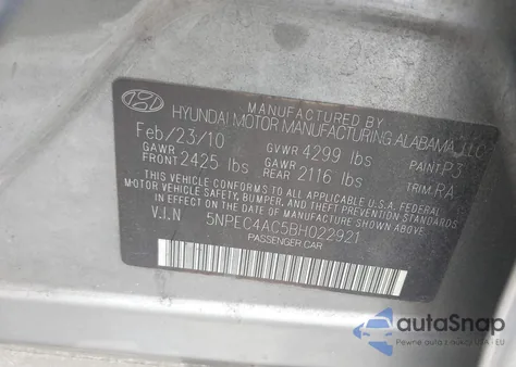 2011 Hyundai Sonata Se z USA, uszkodzony, nr VIN 5NPEC4AC5BH022921